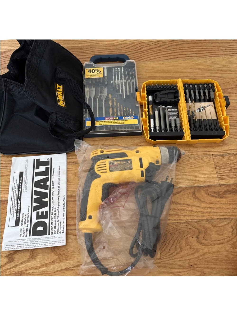 DEWALT Yellow Corded Drill Kit with Bit Set and Carry Bag